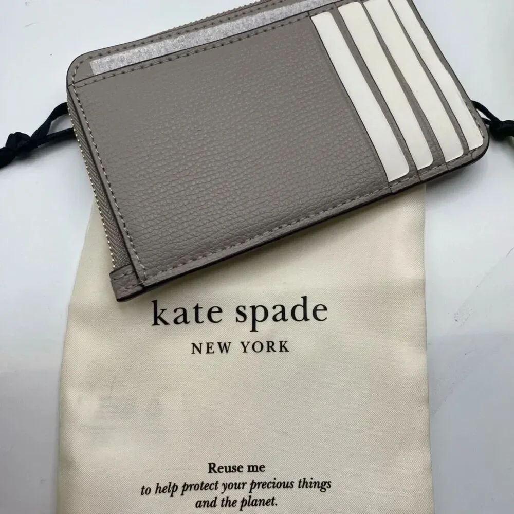 Kate Spade Darcy Medium L-Zip Card Holder Wallet in Warm Taupe WLR00595 NWT